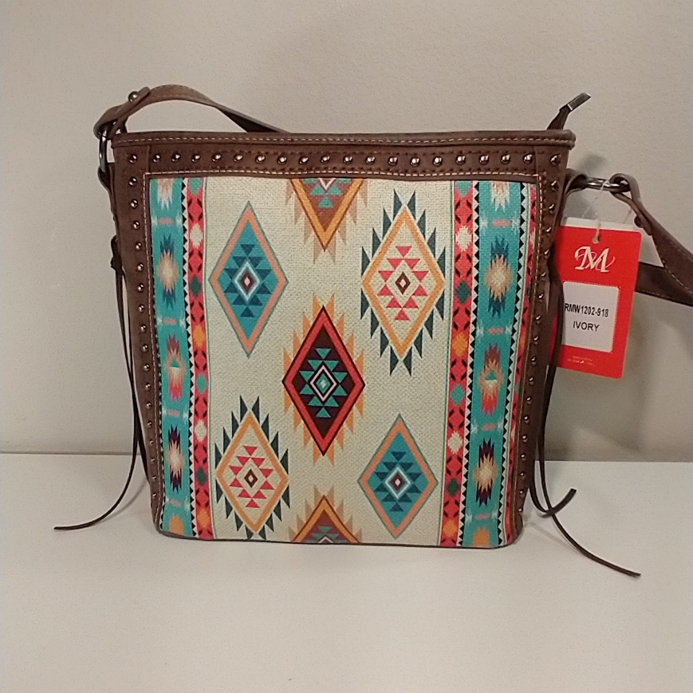 Montana West BOHO Western Pattern Women's Purse Zipper Closure Antique Studs New